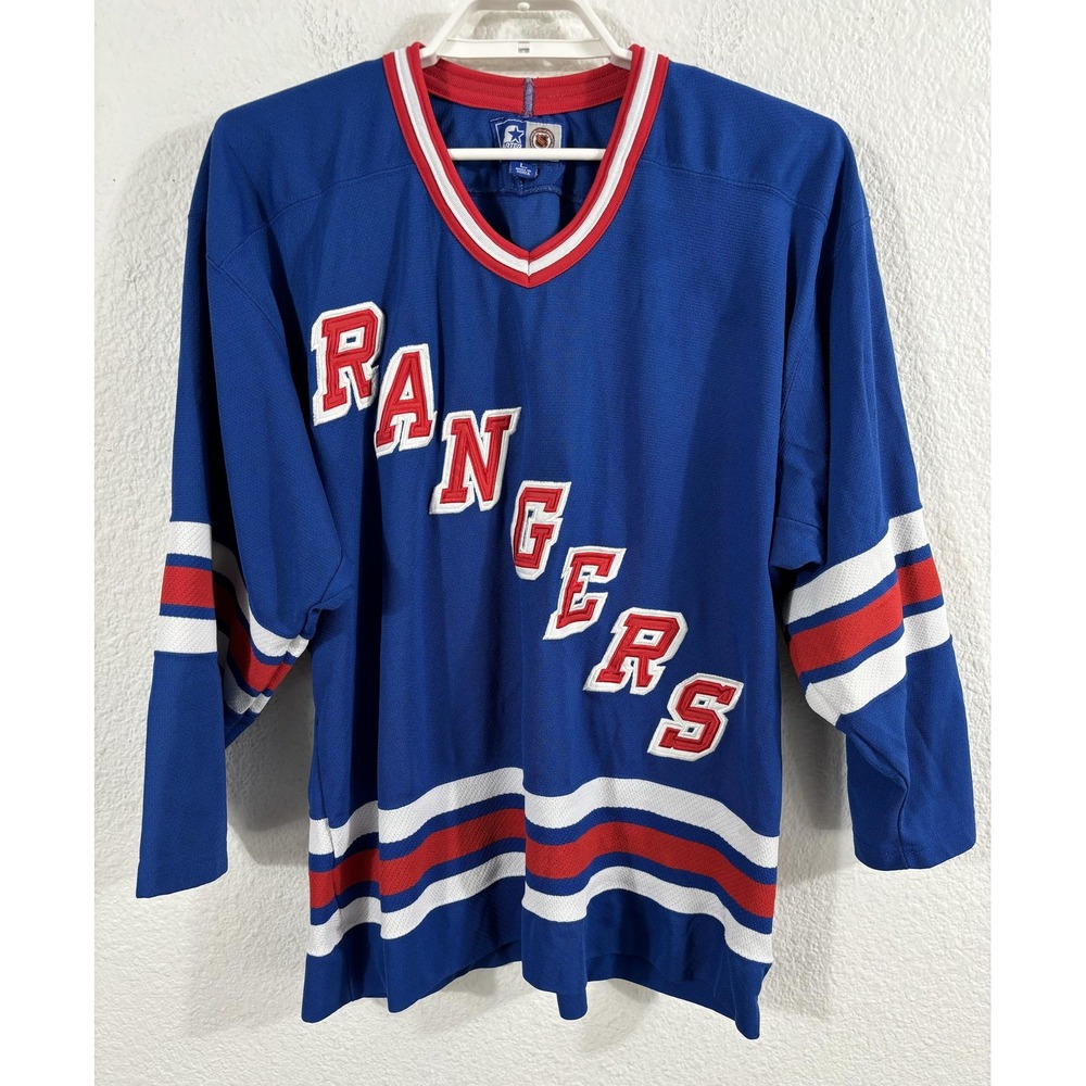 Vintage New York Rangers Jersey Mens Large Blue NHL Hockey Starter Throwback 90s
